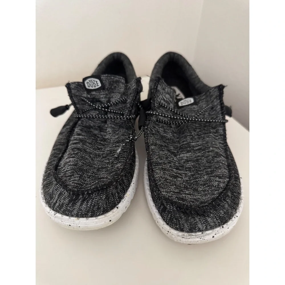 Hey Dude Wally Sport Knit Mens 8 Black White Slip On Loafers 40536-066